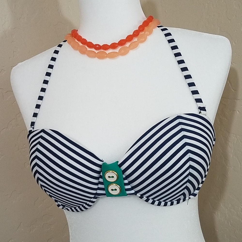 Xhilaration Navy Blue and White Striped Bikini Top